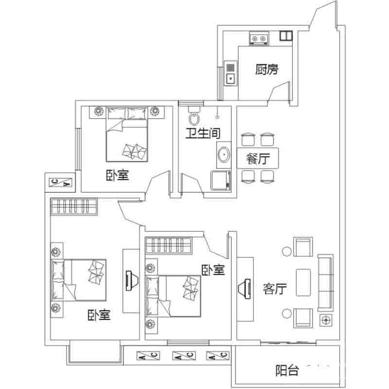 B戶(hù)型右戶(hù) 3室2廳 127㎡